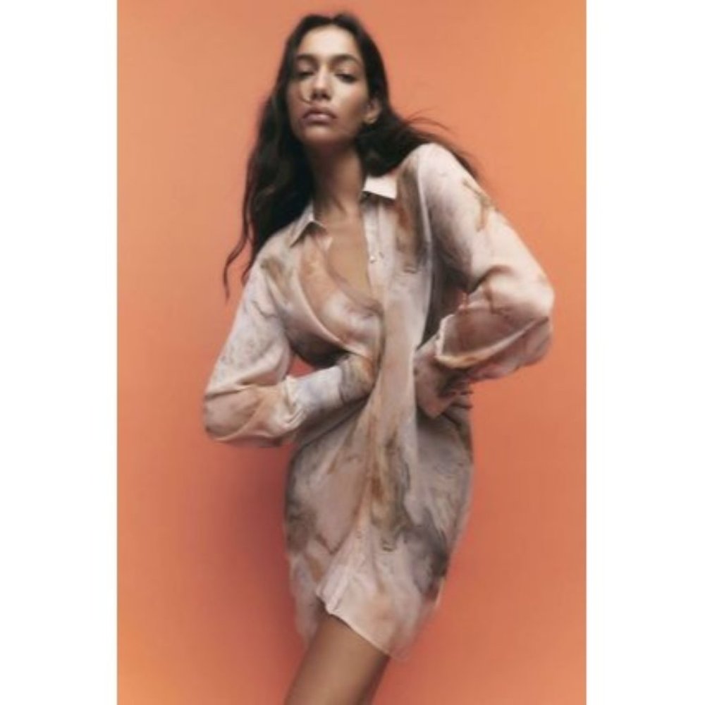 Zara Marble Print Blouse - Cream and Brown